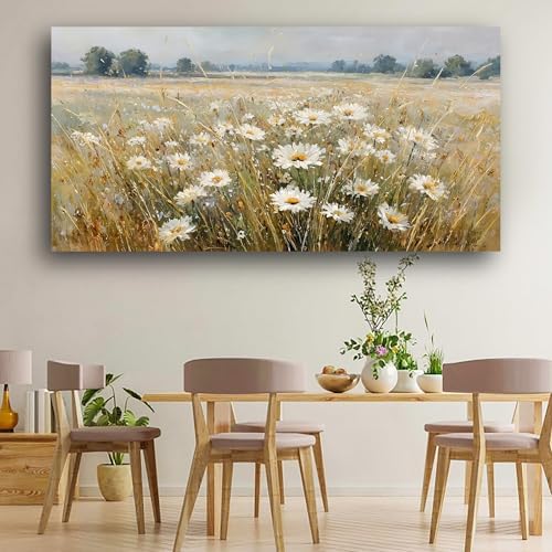 Abstract White Flower Landscape Picture Canvas Art Hanging Living Room Dining Room and bedroom,Grassland scenery Wall Art Prints Modern Style Artwork Waterproof Ready to Hang - 20x40 Inch - Image 7