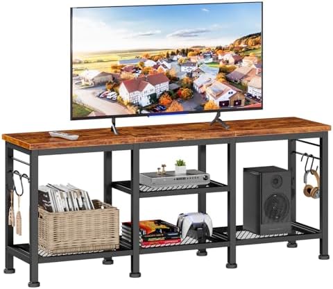 Furologee TV Stand for TVs up to 55 Inch, Entertainment Center with Open Storage Shelves, Media Console Table with Soundbar Shelf for Living Room, Bedroom, Rustic Brown by Furologee
