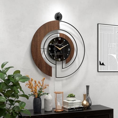 Modern Walnut Marble Dial Wall Clock, Large Wood Metal Frame Silent Non Ticking Wall Clocks for Living Room, Bedroom Decoration, Contemporary Home Wall Decor Gift Idea, 29.5 in - Image 5