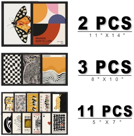 ANERZA 16 PCS Wall Art Framed Eclectic Wall Art Decor, Modern Maximalist Wall Prints for Bedroom, Vintage Gallery Wall Frame Set, Bauhaus Funky Posters for Home Decor, Retro Abstract Dorm Collage Kit - Image 2