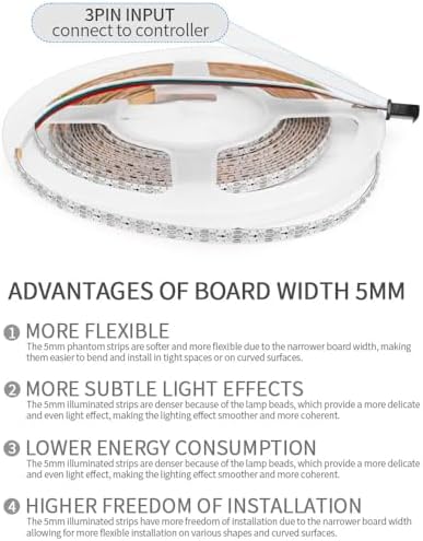 160LEDs/m 3.2FT WS2812B WS2812 LED Strip,SMD 2020 DC5V 5mm Width Individually Addressable Dream Color Flexible Smart Light Tape for Bedroom,Kitchen,Stage,TV Backlight(No Adapter or Controller) - Image 6
