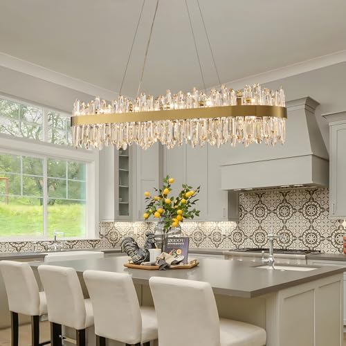 Gold Oval Crystal Chandelier L45.3 inch, 24-Lights Gold Chandeliers Modern Crystal Chandelier Pendant Light Fixture G9 Lights Pendant Ceiling Light for Dining Living Room Kitchen Island - Image 6