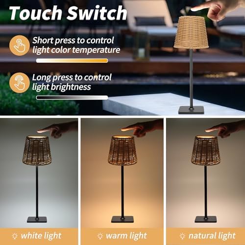 Mr. White Outdoor Waterproof Cordless Set of 2 Rechargeable Portable Top Touch Battery Operated Powered LED Table Lamp Desk Lamp Lights for Restaurant Kitchen Patio Dinner Dining (Black 2 Pack) - Image 4