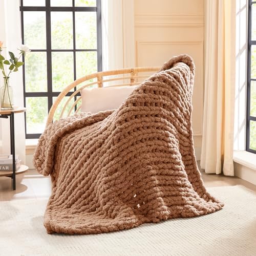 L'AGRATY Chunky Knit Throw Blanket for Couch, 40'' x 50'' Knit Throw, Brown by LAGRATY