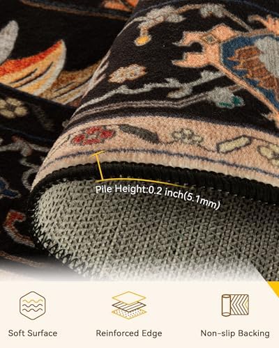 RELEANY Washable Area Rug, Round 6ft, Black/Colorful - Image 4