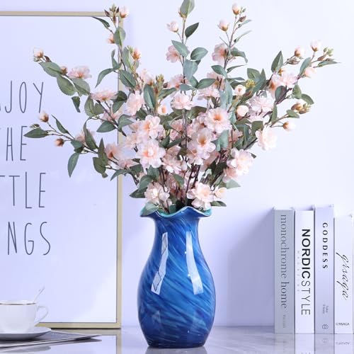 10.6in Hand Blown Blue Glass Vase – Wide Mouth Murano Bubble Art Glass Vase, Cobalt Blue Flower Vase for Coastal, Vintage, Colorful Home Decor, Vase Gift for Mom or Display (Blue) - Image 4