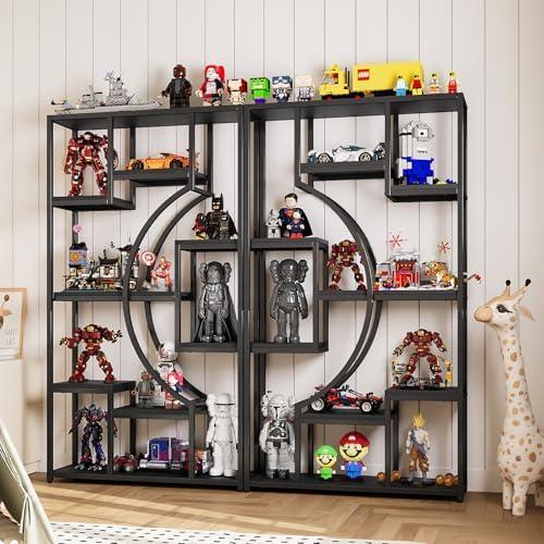 HolliWill 70.8" Tall Bookshelves Set of 2, 79" W Geometric Display Shelf with 18 Open Storage Shelves, Black Book Shelf for Living Room, Office, Bedroom –Metal Frame & Anti-Tip & Adjustable Feet - Image 5