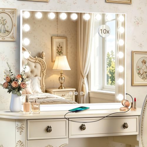Ratsamee Hollywood Vanity Mirror with Lights, 21 Dimmable Bulbs, 3 Color Lights,Make Up Lighted Mirror, Aluminum Metal Frame, USB Charging Port（40" x 30"） by RATSAMEE