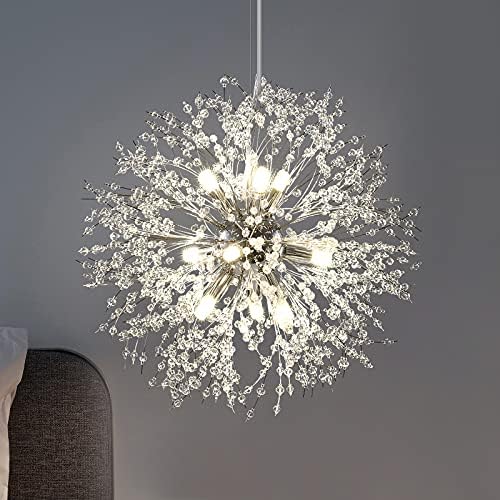 Lingkai 19.9" Chrome Modern Crystal Chandeliers Firework, Bubble Chandelier Lighting for Bathroom Dining Room Bedroom Kitchen Island Living Room Light Fixture, 9-Light Chrome Hanging Round Chandalier by Lingkai