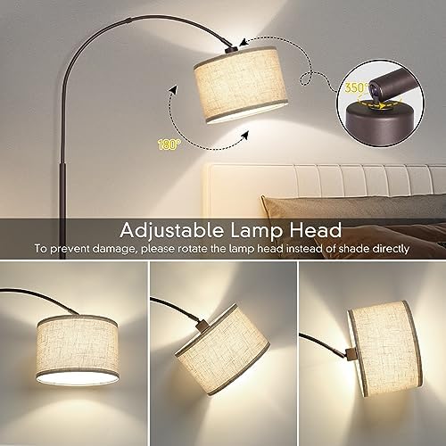 Seaside village Floor Lamp for Living Room, Arc Lamp with Adjustable Head, Modern Tall Lamp with On/Off Pedal Switch, Over Couch Standing Hanging Light for Reading, Bedroom, Office (Brown) - Image 3