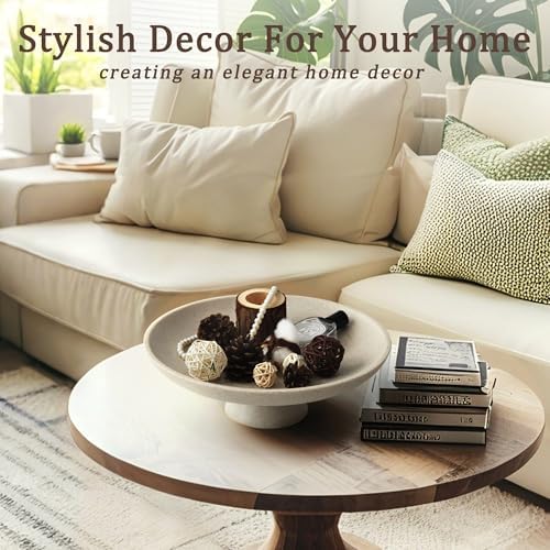 YMXYJM Modern Pedestal Decorative Bowl, Large Resin Fruit Bowl, Beige - Image 4