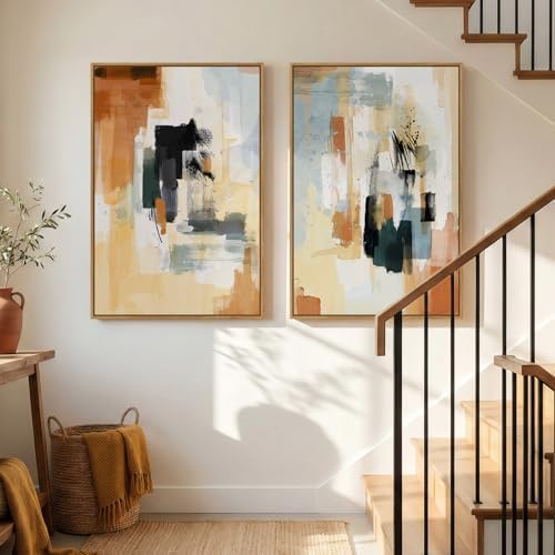 Large Framed Neutral Abstract Wall Art Set of 2 for Living Room, 24x36 In - Image 4