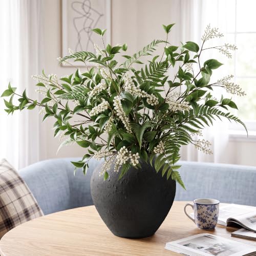 Large Round Black Vase with Pottery Look, Metal Rustic Vase for Flowers - Image 6