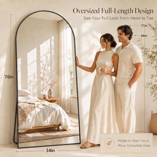 76"x34" Arched Full Length Mirror, Large Floor Mirror, Black - Image 4