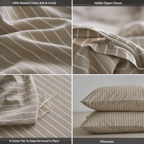 MooMee Striped Duvet Cover Set 100% Washed Cotton Linen Like Super King - Image 6