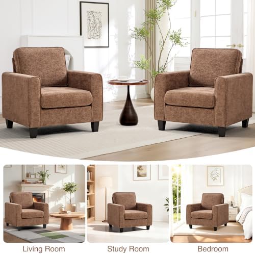 Accent Chair for Living Room, Mid Century Modern Upholstered Living Room Chair, Chenille Reading Armchair for Apartment, Waiting Room, Office, Brown - Image 7