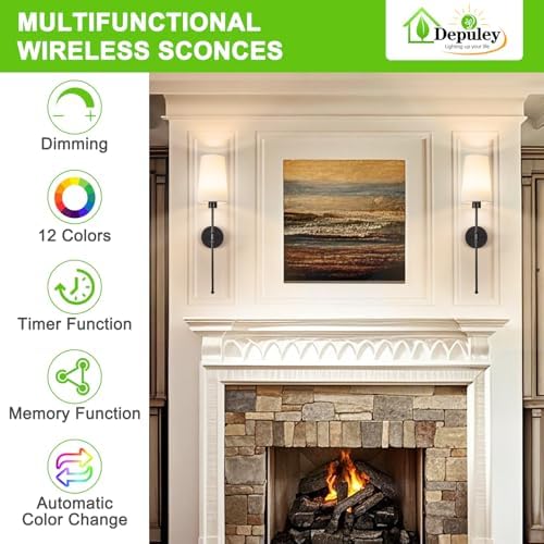 Depuley Battery Operated Wall Sconce: 27" Set of 2 Wireless Wall Lights with Remote for Bedroom - Rechargeable 15 Colors Black Wall Lamp for Living Room Hallway Decor - Image 2