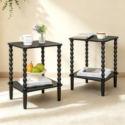 Fultyle End Tables Set of 2, Small Side Table with 2-Tier Shelf, Nightstand by Fultyle
