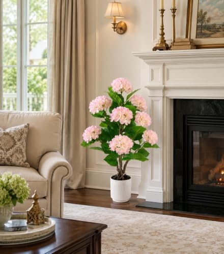 Faux Hydrangea Tree 2 Pack, 3FT Pink Artificial Flowering Plant - Image 4