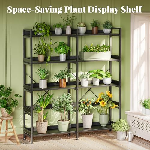 Huuger 5 Tier Bookshelf, Display Bookshelf with 10 Open Shelves and Raised Baffle, 47.2 Inch Straight Wide Bookcase with Metal Frame and Wooden Board, Adjustable Feet, Black - Image 6