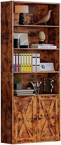IRONCK Industrial Bookshelves and Bookcases with Doors Floor Standing 6 Shelf Display Storage Shelves 70 in Tall Bookcase for Home Office, Living Room by IRONCK