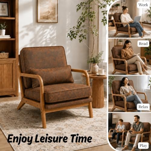 Karl home Mid-Century Modern Accent Reading Chair, Brown - Image 4