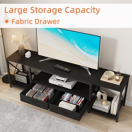 GYIIYUO TV Stand with Fabric Drawers for 75 80 Inches TV - Entertainment Center and Industrial TV Console Table with Open Storage Shelves for Living Room, Bedroom- 71.5" Black - Image 5