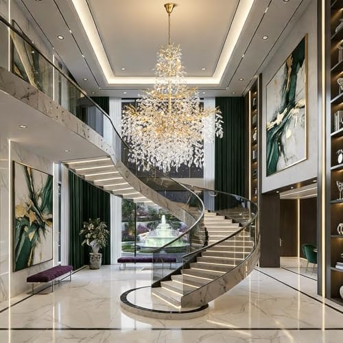 YUYI 65" Long Crystal Chandelier for High Ceiling, 27-Light Gold Tree Branch Chandelier, Large Chandeliers for High Ceilings, Staircase, Foyer, Entryway, Luxury K9 Crystal Raindrop Tiered Chandelier - Image 2