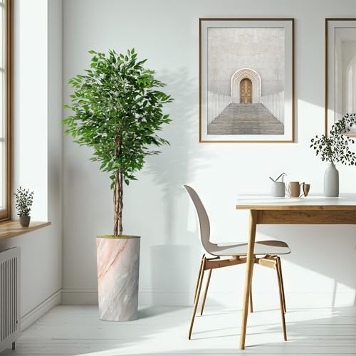 Artificial Tree in Modern Granite Effect Planter, Fake Ficus Silk Tree for Indoor and Outdoor Home Decoration - 75" Overall Tall (Plant Pot Plus Tree) - Image 6
