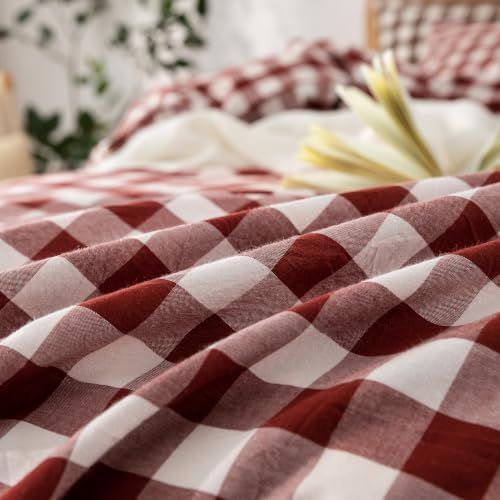 BESTOUCH Gingham Cotton Duvet Cover Set Fired Brick Red Full - Image 7