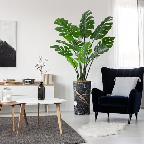 Artificial Tree in Modern Granite Effect Planter, Fake Monstera Silk Tree for Indoor and Outdoor Home Decoration - 65" Overall Tall (Plant Pot Plus Tree) - Image 2
