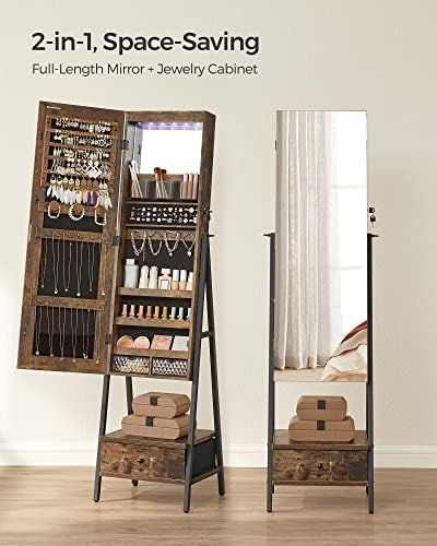 SONGMICS LED Mirror Jewelry Cabinet Armoire, Freestanding Lockable - Image 3