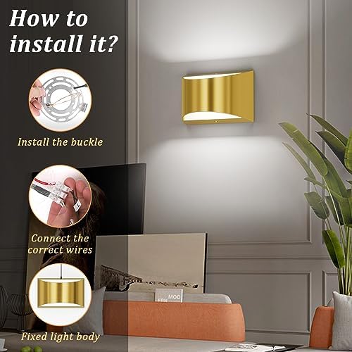 Aipsun Brushed Brass Wall Sconce Indoor Wall Lights Hardwired 1 Pack Up and Down Wall Mount Light for Living Room Bedroom Hallway Corridor Conservatory Cool White 6000K(with G9 Bulbs) - Image 4