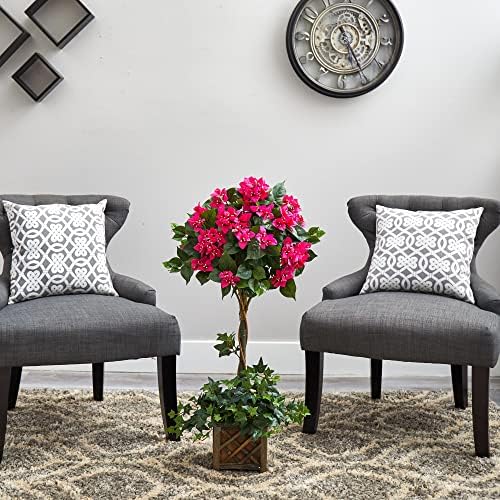 Nearly Natural 34 in Artificial Bougainvillea Topiary with Wood Box - Image 4
