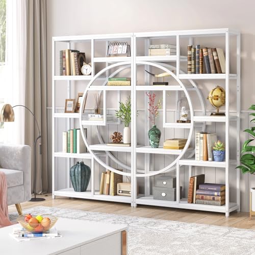 Tribesigns Industrial Bookshelf Bookcase with 9 Open Shelf (White) - Image 4