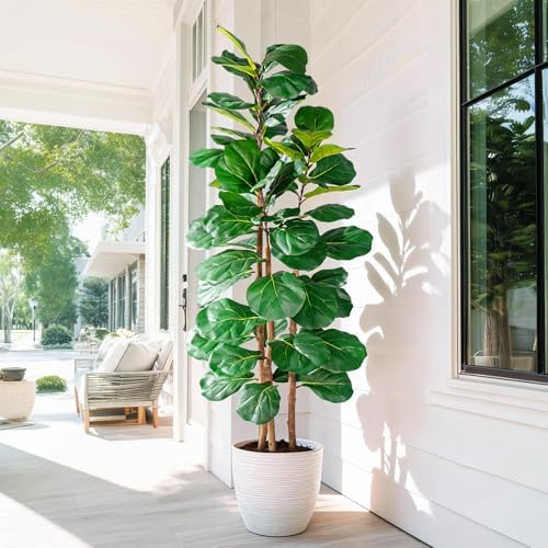 Large Artificial ficus Tree Tall Faux Plastic Plants Flowers Indoor Outdoor Realistic Floor Plant Fake Fiddle Leaf fig Trees for House Home Living Room Office Front Porch Modern Farmhouse Decor by Kgabbke