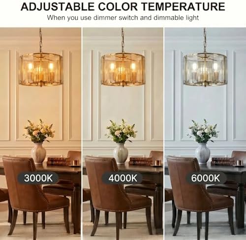 Gold Chandeliers for Dining Room,3-Light Pendant Lights Kitchen Island Round, Height Adjustable Modern Dining Room Light Fixture over Table for Kitchen Entryway Foyer Living Room, UL Listed, 13 Inch - Image 5