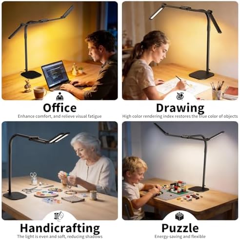 Omorepa 4 Light Bar Design Goose-Neck Desk Lamp with Base,24W Bright Led Tall Overhead Desk Light for Home Office,Eye Care Reading Table Light for Desktop Working,Drafting,Reading - Image 2