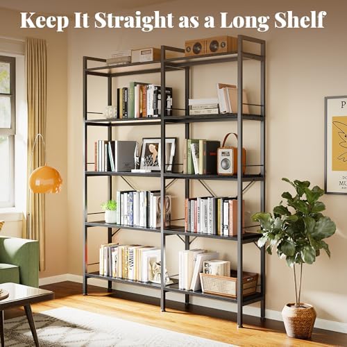 Huuger 5 Tier Bookshelf, L Shaped Corner Bookshelf with 10 Open Shelves, 49.4 Inch Straight Wide Bookcase with Metal Frame and Wooden Board, Adjustable Feet, Black - Image 6
