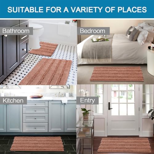 H.VERSAILTEX Bathroom Rugs Bath Rug Set 2 Piece Bathroom Contour Rug Toilet Mat Non Slip Contour Bath Rug Ultra Thick Water Absorbent Striped Bath Mats Washable(20" x 32" Plus 20" x 20" U, Muted Clay) - Image 6