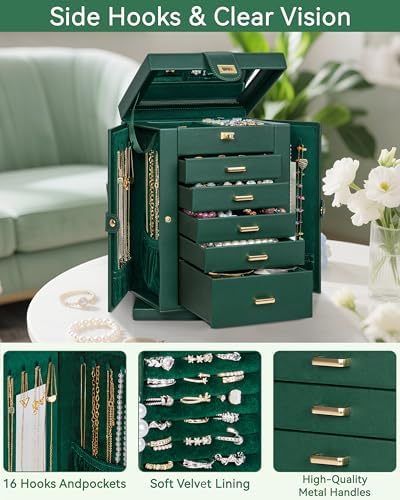 AKOZLIN 6-Tier Jewelry Box Organizer 5 Drawers Storage M-L Green - Image 6