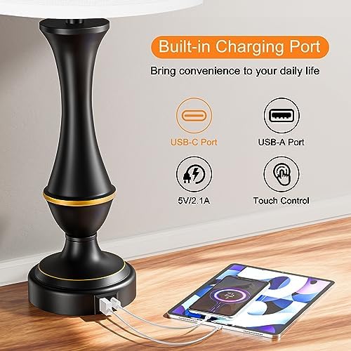 Touch Lamps for Nightstand, 3 Way Dimmable Lamps for Bedroom with USB C+A - Image 4