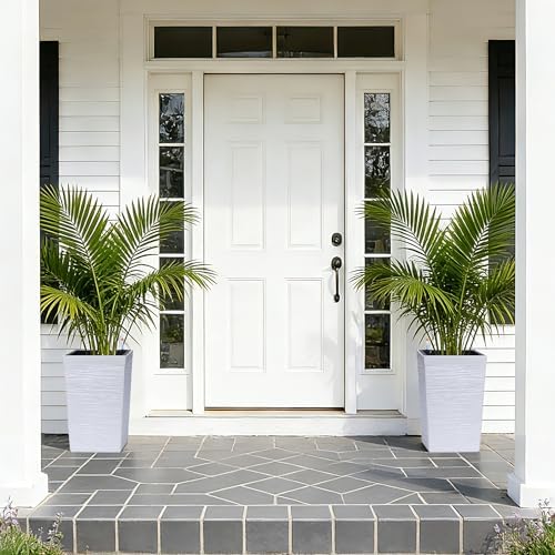 Garvee 16" Tall Planters Set of 2, Self Watering Tall Planters, Outdoor＆Indoor Planter Pots, High Front Porch Planters Pots with Drainage Holes＆Water Level Monitor, White - Image 4