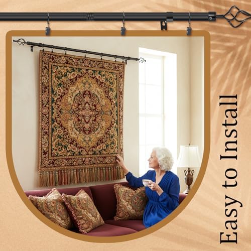 Marsui Quilt Hanger for Wall Display, Spiral Cap Tapestry Rod 32"-79",Black - Image 6