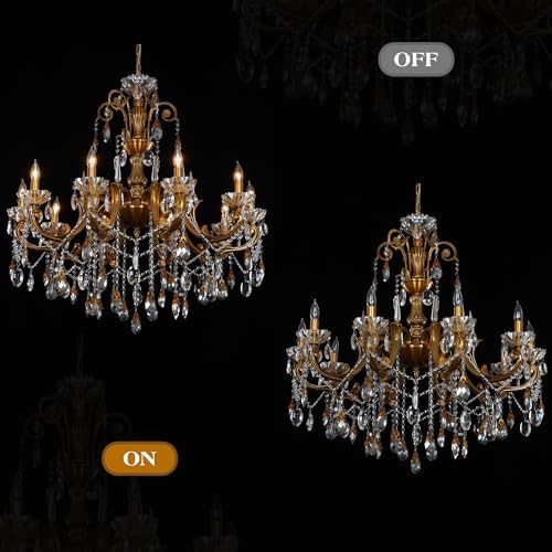 French Crystal Chandelier Antique Gold Candle-Style Pendant Light - Image 5