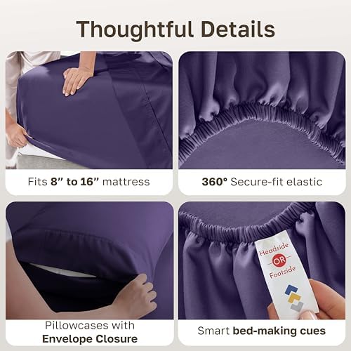 California Design Den Soft 100% Cotton Queen Bedding Sheets, 6 Pcs, Purple - Image 4