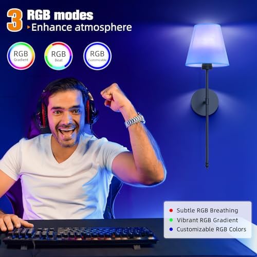 NIORSUN 19.9 inch Battery Operated Wall Sconce Set of 2,Black Rechargeable Wall Lights with 10400mAh Dimmable Detachable Bulbs and Remote,10 Colors Wireless Sconces for Bedroom Living Room Hallway - Image 3