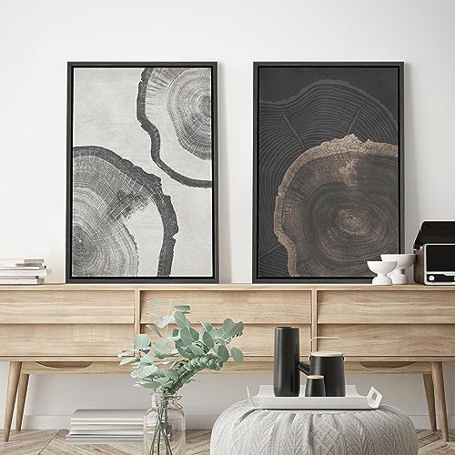 SIGNWIN Framed Canvas Print Wall Art Wood Tree Rings Abstract Illustrations Minimalist Modern Wall Art Neutral Boho Decor for Living Room, Bedroom, Office - 16"" x24 x2 Black - Image 2