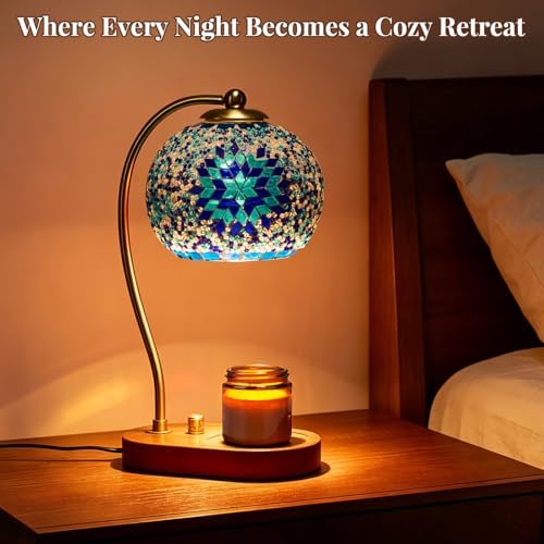 Turkish Mosaic Candle Warmer Lamp, Tiffany Style Wax Melt Warmer,Blue - Image 6