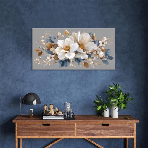 Neutral Gray White Floral Canvas Wall Art Decor for Living Room 24×48 - Image 5